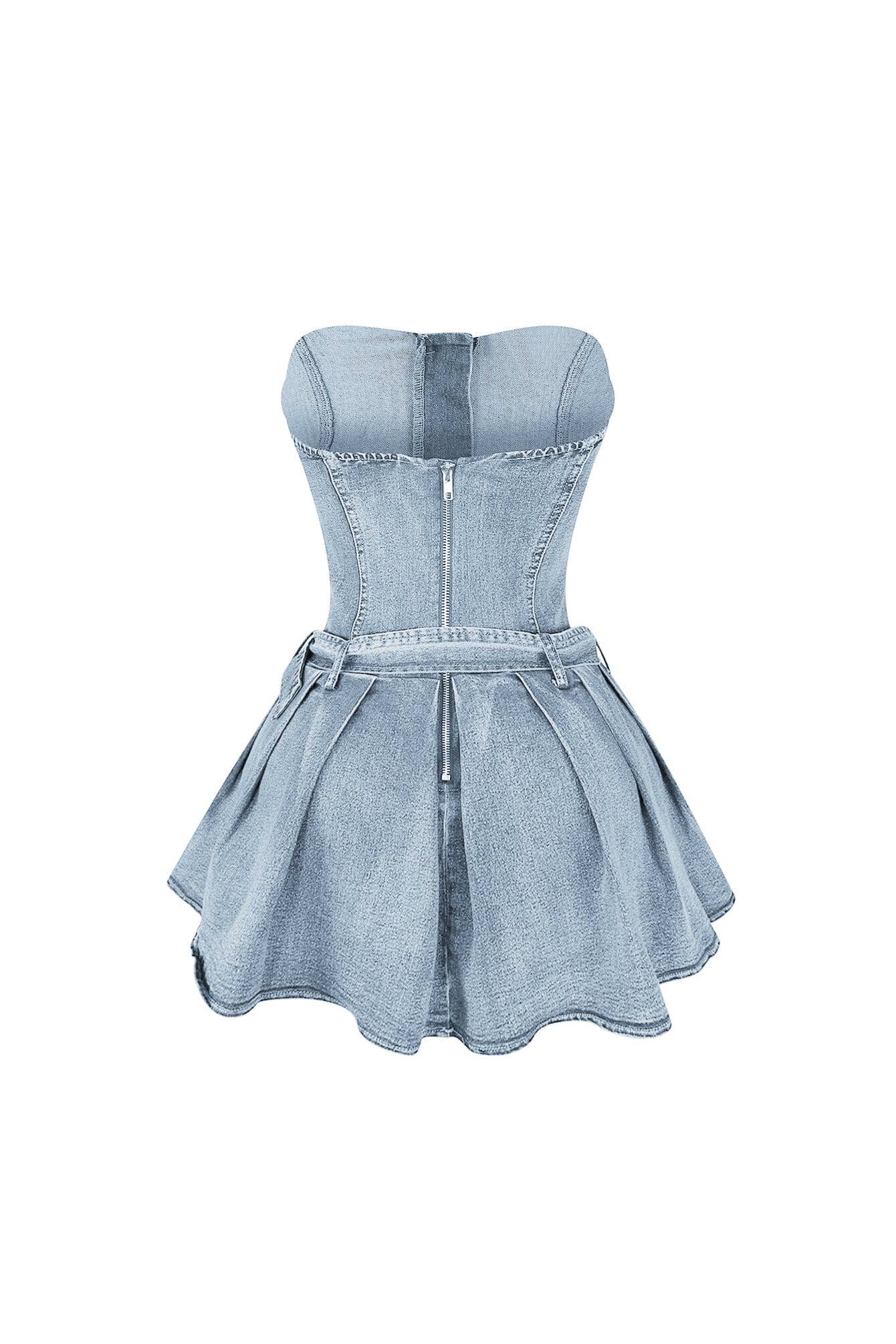 Allie Pleated Belt Strapless Denim Dress - Image 5