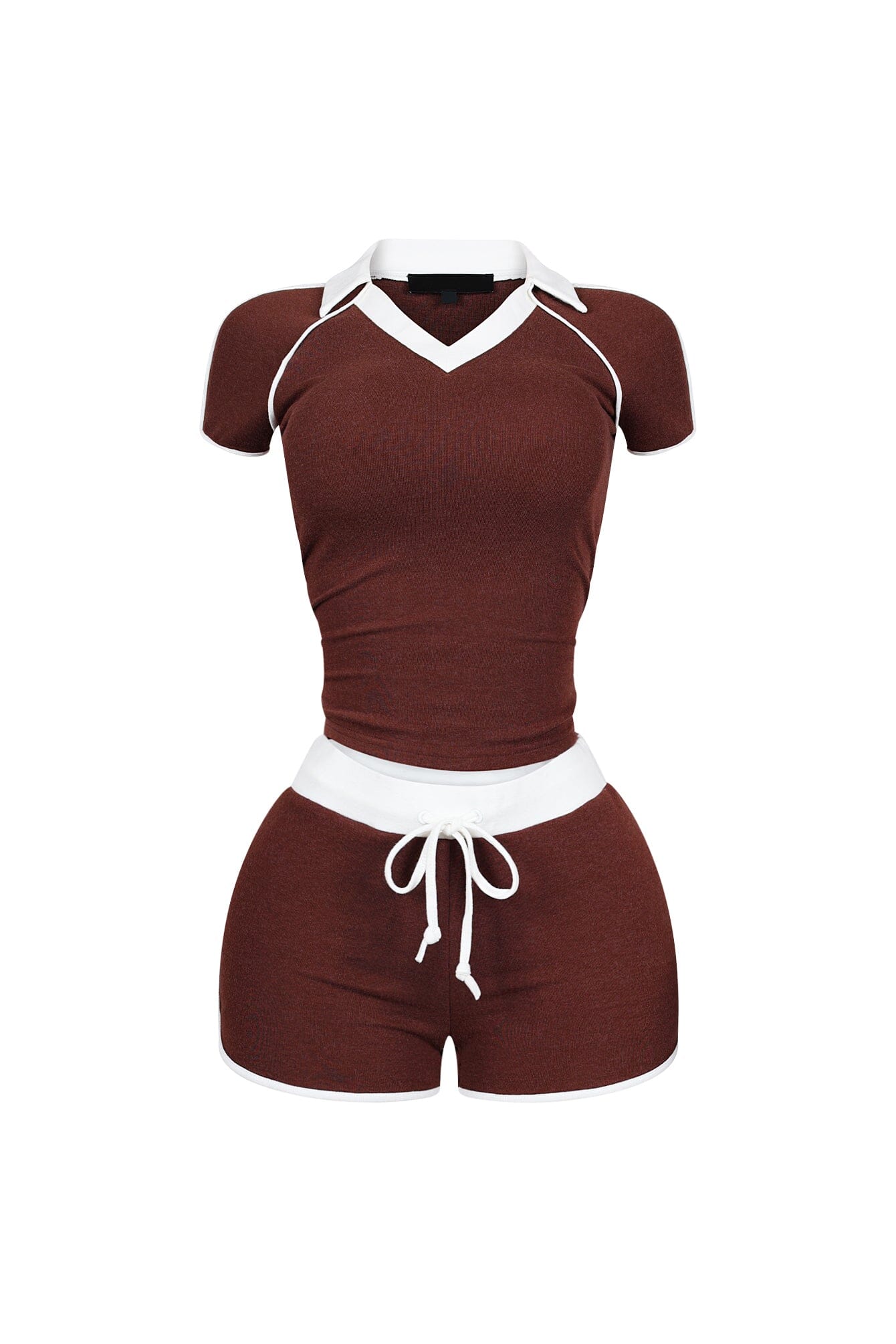 Yumi Contrast Piping Collared Top & Shorts SET - Image 4