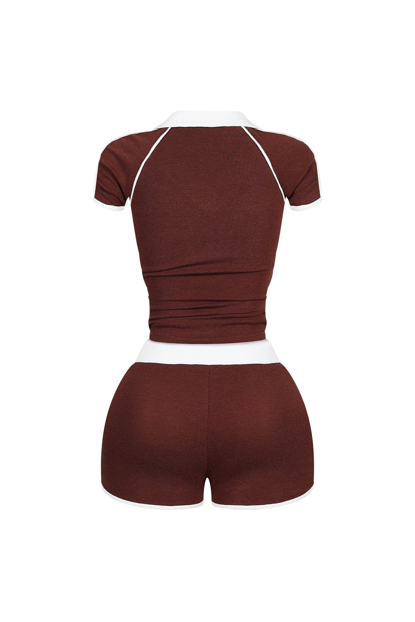 Yumi Contrast Piping Collared Top & Shorts SET - Image 6